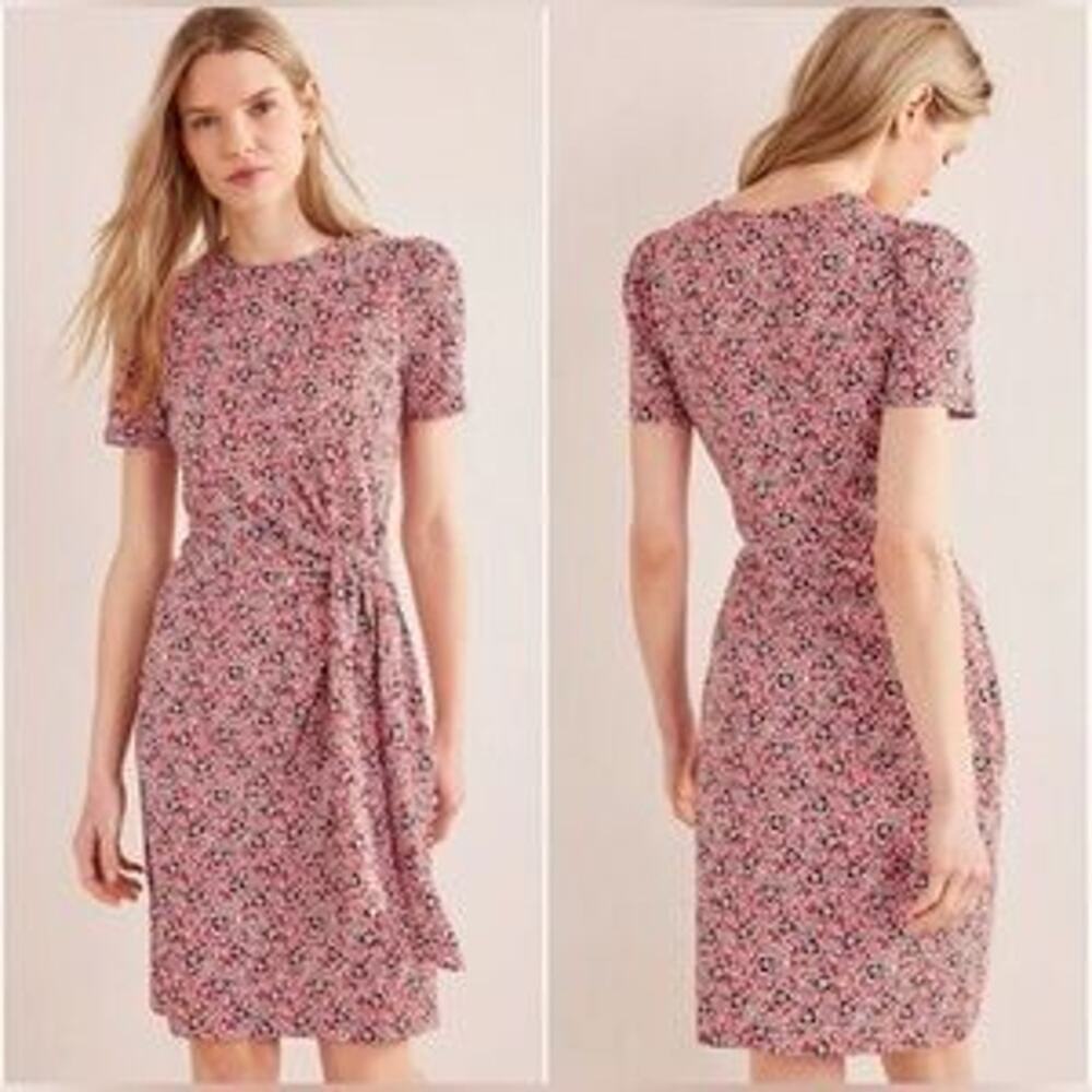 Boden Floral Printed Short Sleeve Knot Front Jersey Sundress Red Womens Size 10L